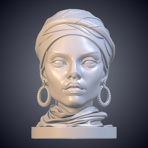 African Hoop Earring Turban Woman Portrait Bust GPM-560