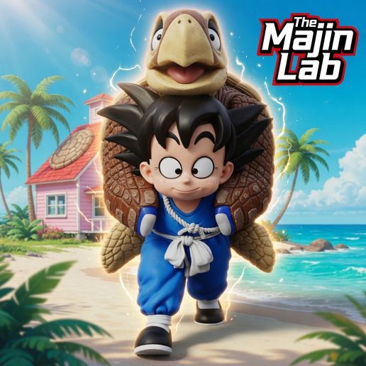Life-Size DragonBall Kid Goku with Turtle (Kame) Model 256x Cut