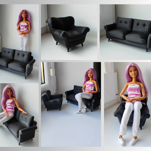 🪑 1:6 scale sofa and chair for dolls STL file for 3D printing