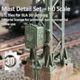 Scalefiction-3D-oberleitungsmast-h0.jpg H0 Mast Detail Set - Foundation Base - DB Switch Box 1959