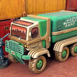 garbageTruckFrontScalePreview.png Download file Garbage Truck - 28mm • 3D print object, tabletop-terrain