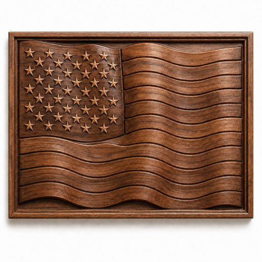 American Flag 3D Relief Wall Art STL File | Patriotic USA Flag CNC Router Design | Independence Day Wood Carving Wall Art