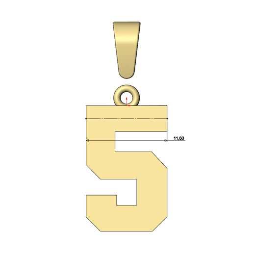 NBA-number-5-pendant-charm-bail-07.jpg NBA Schriftart Nummer 5 Anhänger Charme mit Kaution 3D-Druck Modell