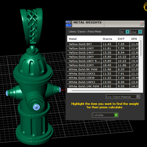 metal-weights.png Ruby Fire Hydrant Pendant – 3D Printable Jewelry Model