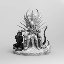 1.jpg Fichier 3D Predator sur le trône avec un animal de compagnie extraterrestre (optimisé pour l'impression 3D)・Modèle pour imprimante 3D à télécharger, alinaeem229