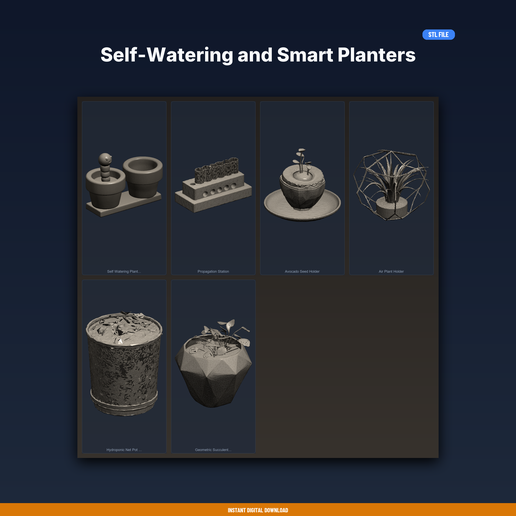 Self-Watering and Smart Planters - 6-Model STL Bundle
