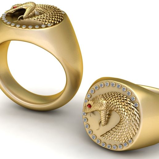 Red Gemstone Cobra Gold Signet Ring