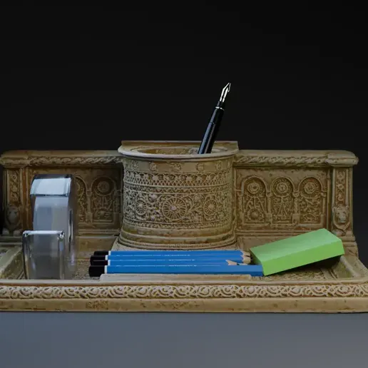 Ornate Office Organizer – Elegant 3D Printable Desk Accessory - 3D model önizlemesi