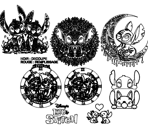 HORLOGE-STITCH.png Horloge Stitch et Lilo et plein de fichier à graver et découper en découpe laser