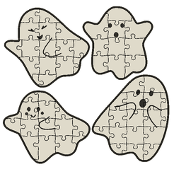 4-piece-2.png STL file Ghost Puzzles FOR HALLOWEEN (4 pack) - print in place・Template to download and 3D print