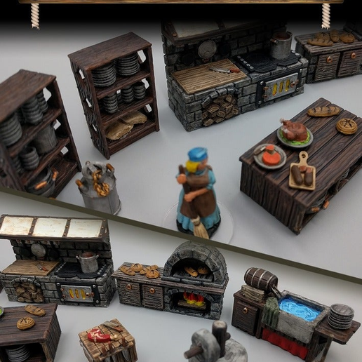 Inn & Tavern Items - Set 2 - Kitchen and Food - 28mm gaming - Sample Items 3D model