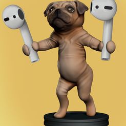 render_fone.jpg Download STL file Support for AirPods and the like - Pug dog • Template to 3D print, manuel_dias