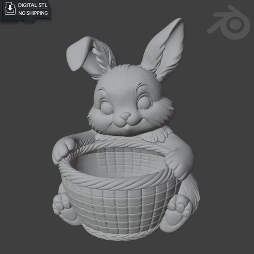 Rainbow Easter Bunny with Basket STL - 3D Printable Rabbit Egg Holder - Digital Download