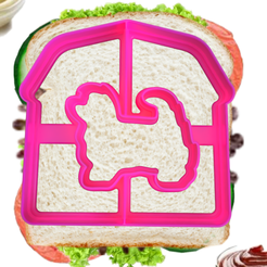 Doggie-sandwich-cutter-with-sandwich.png Файл STL Резак для бутербродов - Собачка и дом - обновлено・Шаблон для 3D-печати для загрузки