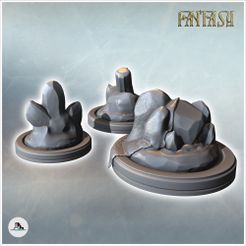 1-PREM.jpg Set de trois cristaux et rochers sur bases rondes (1) - Médiéval Fantasy Magie Féodal Ancien Archaïque Saga 28mm 15mm