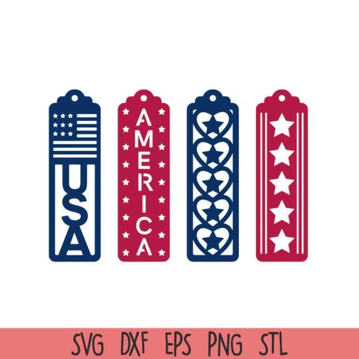 Patriotic USA Bookmark Set – American Flag & Star Design 3D Printable Collection