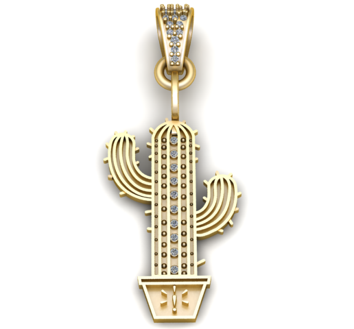 Luxury Diamond Cactus Gold Pendant