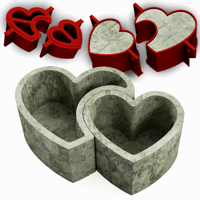 download file double heart pot mold valentine s day dia de los enamorados molde maceta corazon cement 3d printable template cults