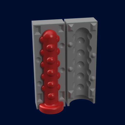 Langer Perlen-Dildo (36mm Schaft, 48mm maximale Breite) und zweiteilige  FormKostenlos STL Datei fr Cults