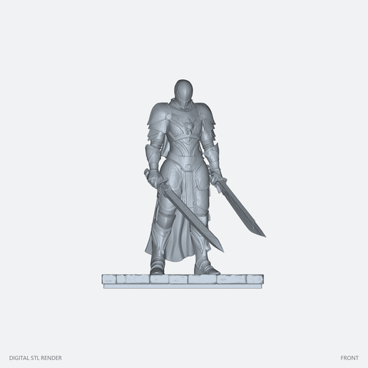 Closed Helmet Dual-Sword Warrior Statue – STL for 3D Printing