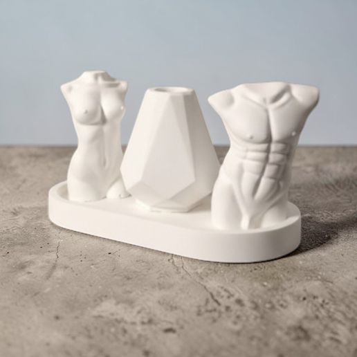 Kit Escultural: Duo de Bustos Anatômicos and Vaso Geométrico