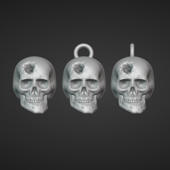 image_2023-12-11_01-34-27.png Beschädigter Schädel 3D mit Verletzung bullethole und crookedjaw Schlüsselanhänger Ohrringe