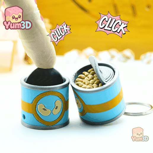 Yum3D Clicky Canned Beans Fidget Clicker Keychain - Cute Backpack Keychain