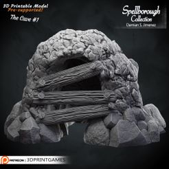 Cave-V2-1.jpg Cave 1 - 3D terrain for tabletop games Pre supported 3D model