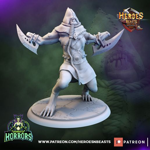 Hooded Executioner — Dual-Blade Dungeon Headsman | 32mm Pre-Supported STL