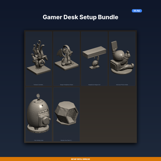 Gamer Desk Setup Bundle - 6-Model STL Bundle