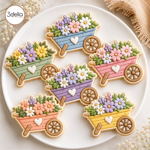 Flower Wheelbarrow Cookie Cutter STL | Spring Garden Cookie Cutter | Floral Cart Cookie Cutter | Royal Icing Cookie Cutter | Digital STL File