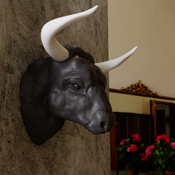 2.png spanish bull head wall mount STL