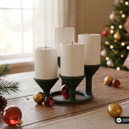 Spiral Advent Candle Holder - Modern Fluted Wreath for 4 Pillar Candles, No Supports