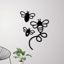 Untitled-1 copy.jpg STL file Flying Bees Wall Decoration・3D printer design to download