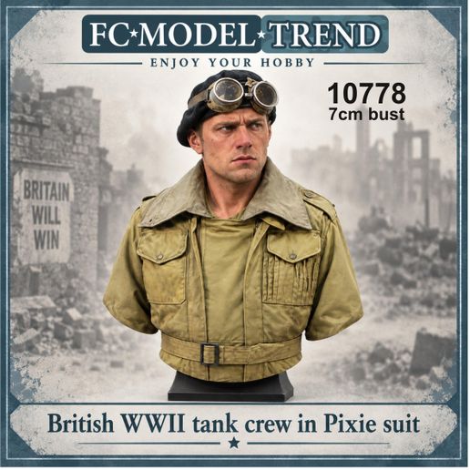 10778 British WWII tank crew in Pixie suit 7cm bust.