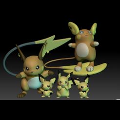 1.jpg Файл STL Pokemon Pichu Pikachu Raichu Alolan 3D модель для печати・Дизайн 3D-печати для загрузки3D