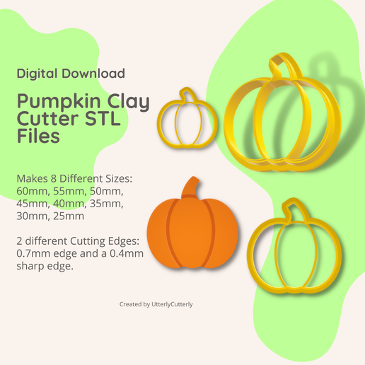 Pumpkin Clay Cutter - Halloween STL Digital File Download- 8 sizes and 2 Cutter Versions 3D model