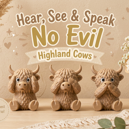 Hear, See & Speak No Evil Highland Cows (incl. commercial license)