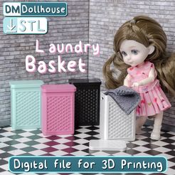 NEW_Laundry_Basket.jpg STL file Miniature Laundry Basket 1/12 scale for dollhouse bathroom. Dollhouse bathroom modern furniture & accessories・Model to download and 3D print
