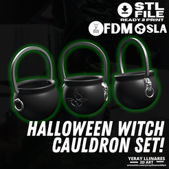 1.png STL file Set of 3 Witches Cauldrons - 3D Printing for Halloween・3D printable design to download