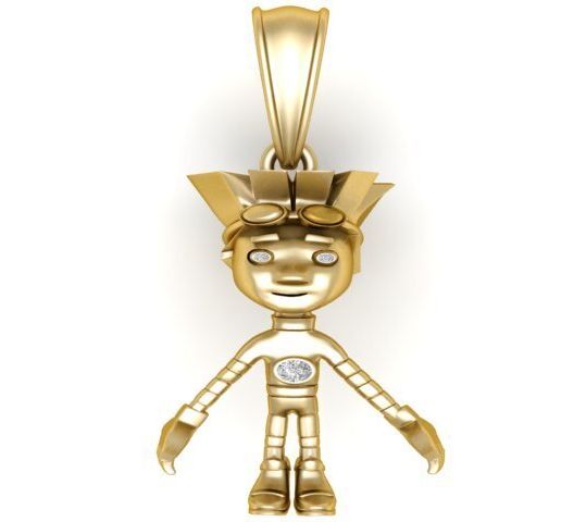 Gold Robot Character Pendant with Crystal Accent