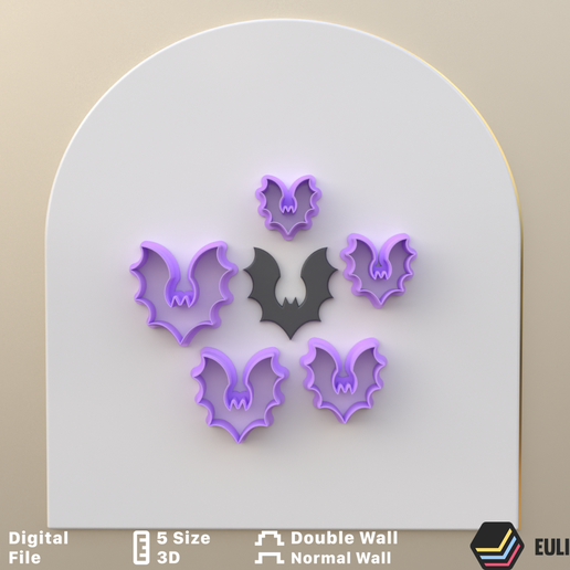 Polymer clay cutter to make Bat in Flight in 4 sizes and 2 cut versions/EULITEC.COM/CC/COPYRIGHTED LICENSE 3D model