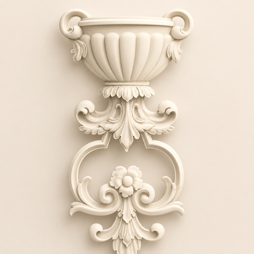 Neoclassical Urn Vase Vertical Onlay with Floral Rosette - 3D STL File for CNC Router