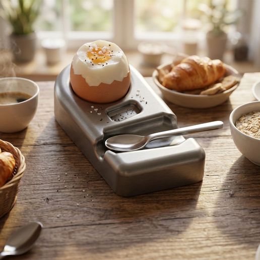 Minimalist Boiled Egg Holder with Spoon Rest - 3D Printed Breakfast Organizer