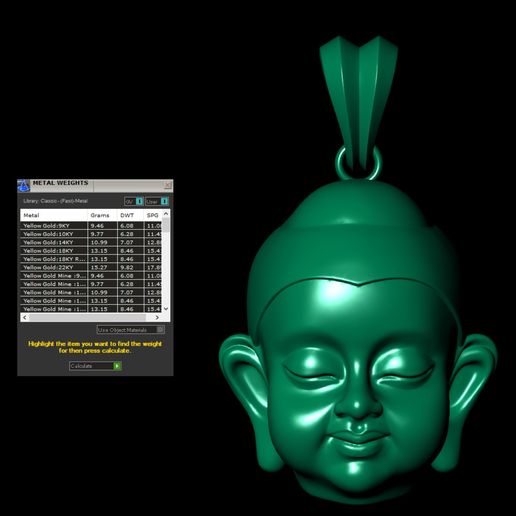 Gold Buddha Baby Pendant 3D model