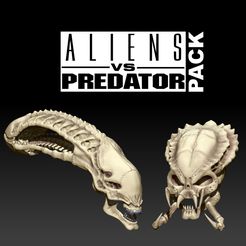 ALIEN-VS.jpg Fichier 3D ALIEN CONTRE PRÉDATEUR CRÂNE PACK・Plan à imprimer en 3D à télécharger