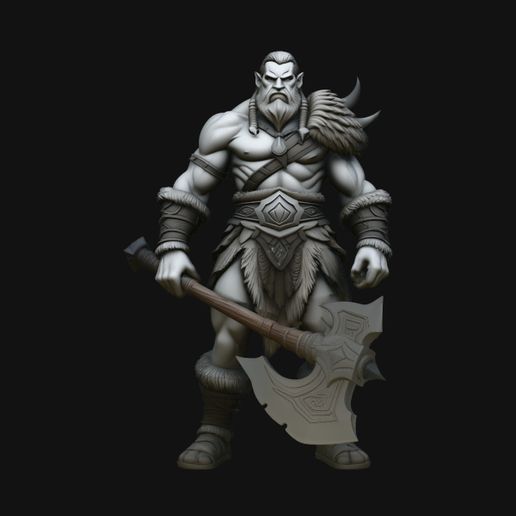 Barbarian with Axe Statue Design 3 - 3D Print Model