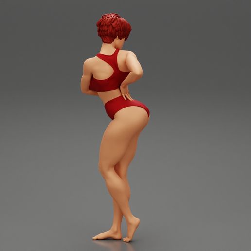 GIRL-02.jpg Fichier 3D Belle femme brune aux cheveux courts portant un bikini Mode d'impression 3D・Plan pour imprimante 3D à télécharger, 3DGeshaft