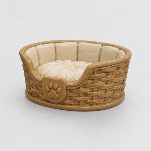 1:12 Miniature Pet Bed Basket STL File, Dog Cat Bed 3D Print, Dollhouse Pet Furniture Model