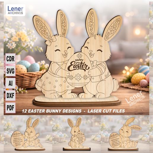 📁 Easter Bunny Laser Cut File SVG DXF / Set of 12 Designs / Single-Pass ...